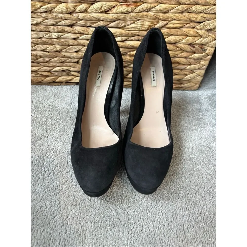 Miu Miu Black Suede Platform Pumps Sky High Stiletto Heels Luxury Designer Shoes